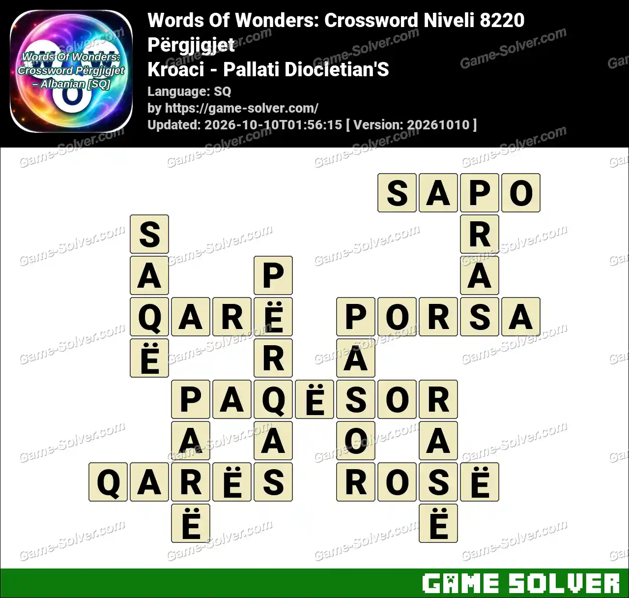 Words Of Wonders: Crossword Niveli 8220 Përgjigjet – Kroaci – Pallati Diocletian’S
